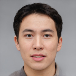 Neutral asian young-adult male with short  brown hair and brown eyes