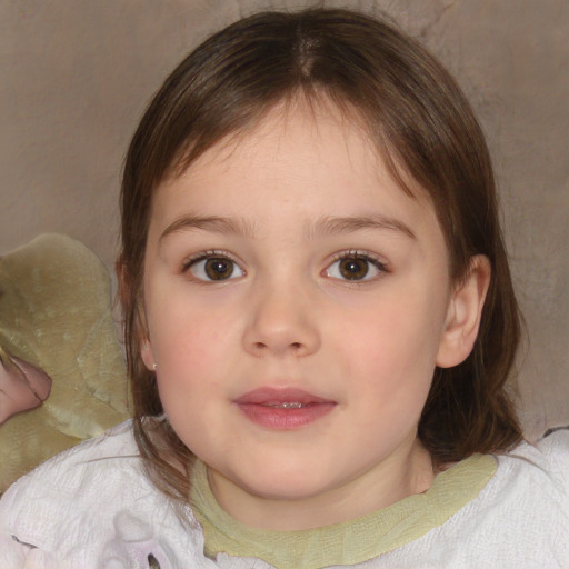 Neutral white child female with medium  brown hair and brown eyes