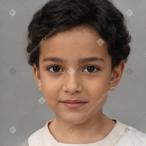 Joyful white child male with short  brown hair and brown eyes