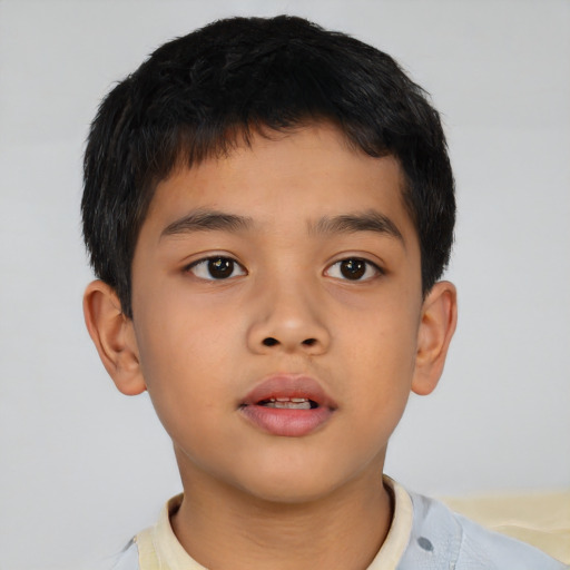 Neutral asian child male with short  brown hair and brown eyes