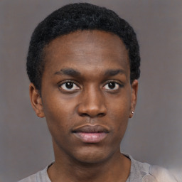 Neutral black young-adult male with short  brown hair and brown eyes