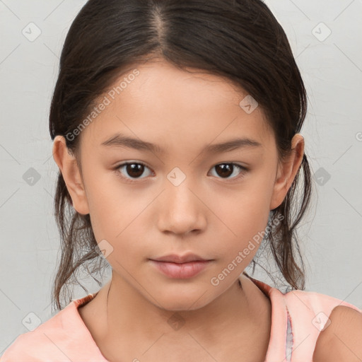 Neutral white child female with medium  brown hair and brown eyes