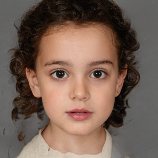 Neutral white child female with medium  brown hair and brown eyes