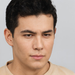 Neutral latino young-adult male with short  brown hair and brown eyes