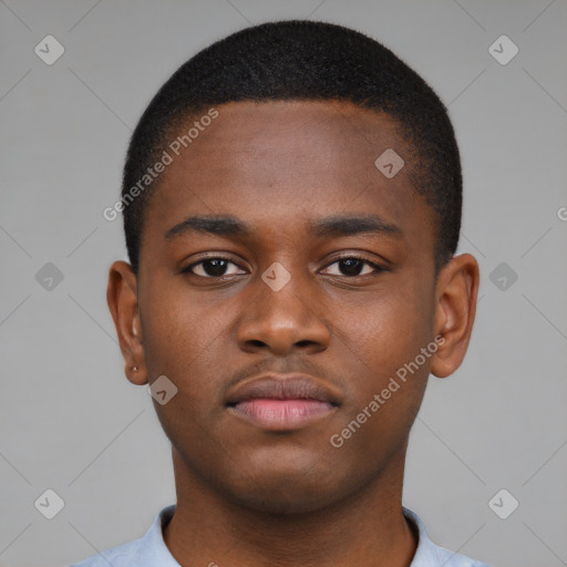 Neutral black young-adult male with short  brown hair and brown eyes