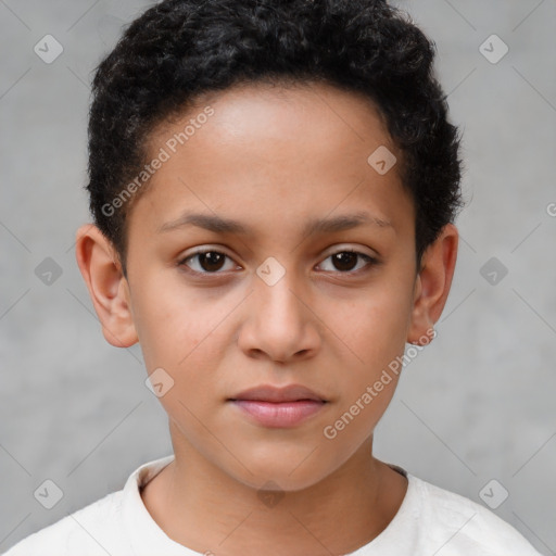 Neutral white child female with short  brown hair and brown eyes