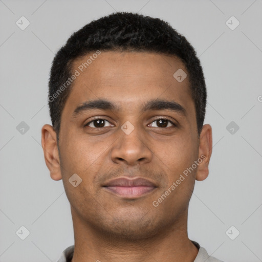 Neutral black young-adult male with short  brown hair and brown eyes