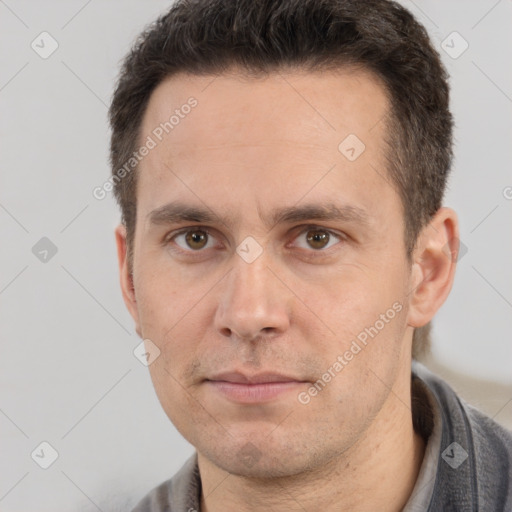 Neutral white adult male with short  brown hair and brown eyes