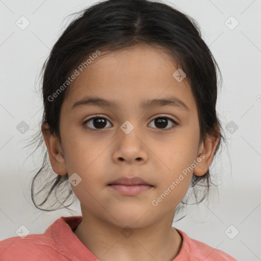 Neutral white child female with medium  brown hair and brown eyes