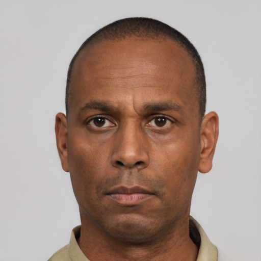Neutral black adult male with short  brown hair and brown eyes