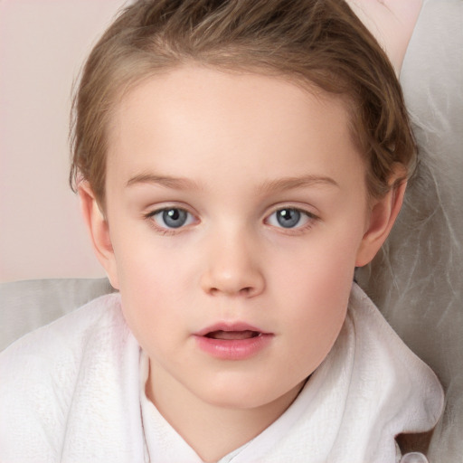 Neutral white child female with medium  brown hair and grey eyes