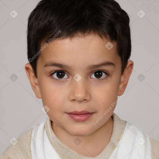 Joyful white child male with short  brown hair and brown eyes