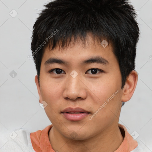 Neutral asian young-adult male with short  brown hair and brown eyes