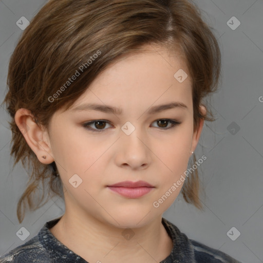 Neutral white child female with medium  brown hair and brown eyes