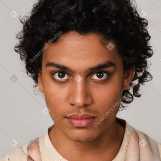 Neutral latino young-adult female with short  brown hair and brown eyes