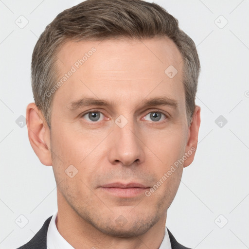 Neutral white adult male with short  brown hair and brown eyes