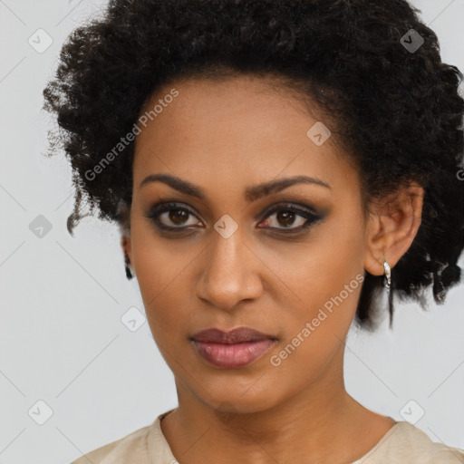 Neutral black young-adult female with short  brown hair and brown eyes