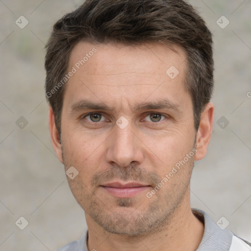 Neutral white adult male with short  brown hair and brown eyes