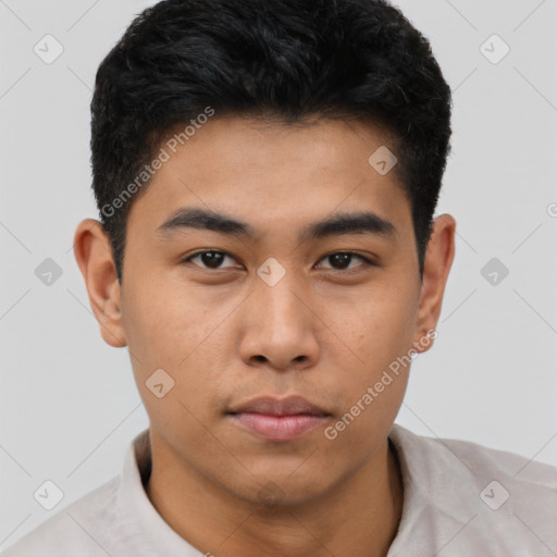 Neutral asian young-adult male with short  brown hair and brown eyes