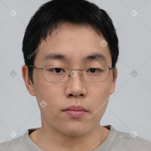 Neutral asian young-adult male with short  brown hair and brown eyes