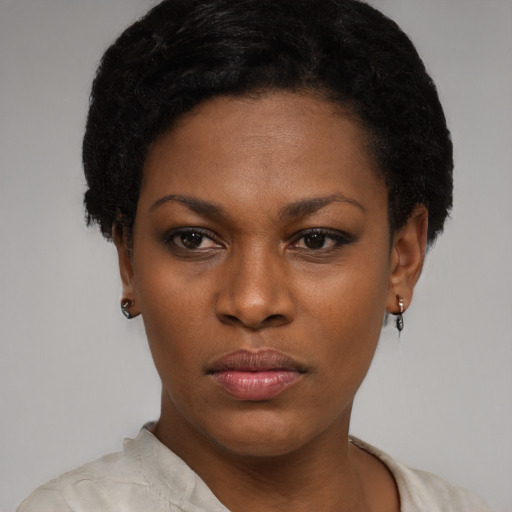 Neutral latino young-adult female with short  black hair and brown eyes