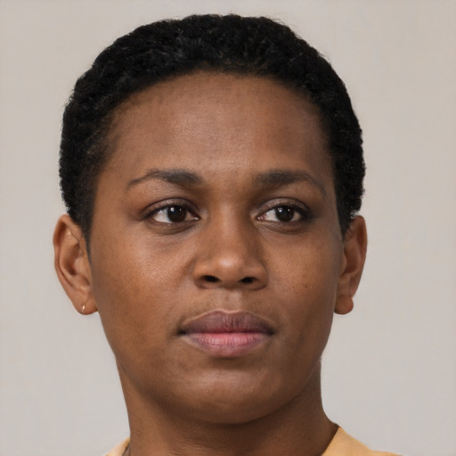 Neutral black young-adult female with short  brown hair and brown eyes