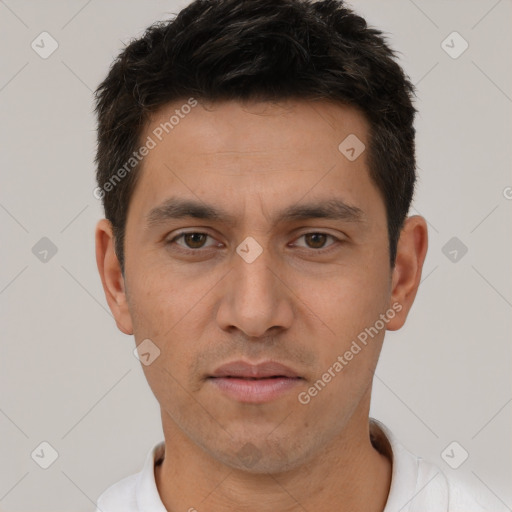 Neutral white adult male with short  brown hair and brown eyes