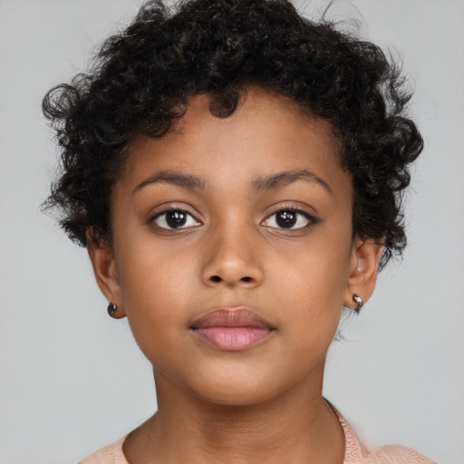 Neutral black child female with short  brown hair and brown eyes