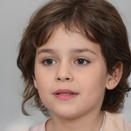 Neutral white child female with medium  brown hair and brown eyes