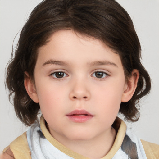 Neutral white child female with medium  brown hair and brown eyes