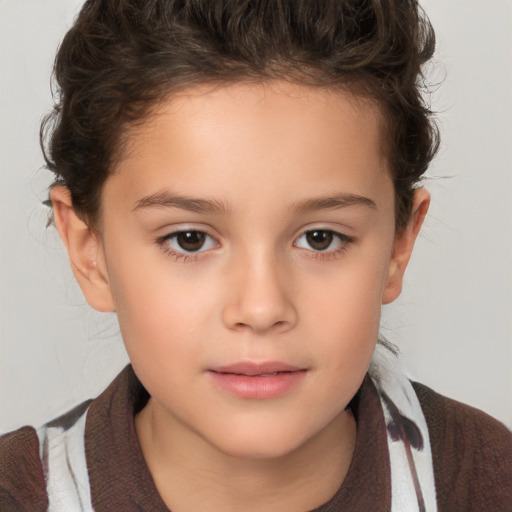 Neutral white child female with medium  brown hair and brown eyes