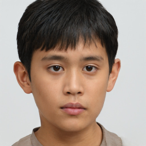 Neutral asian child male with short  brown hair and brown eyes