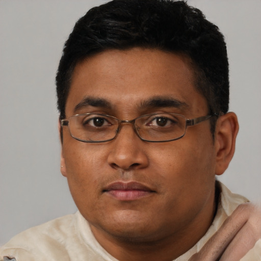 Neutral asian young-adult male with short  brown hair and brown eyes