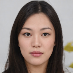 Neutral asian young-adult female with long  brown hair and brown eyes