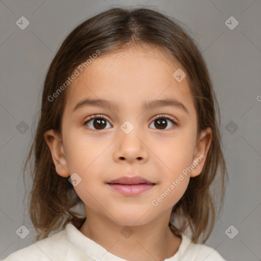 Neutral white child female with medium  brown hair and brown eyes