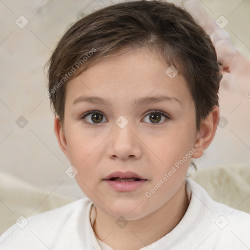 Neutral white child female with short  brown hair and brown eyes