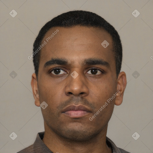 Neutral latino young-adult male with short  brown hair and brown eyes