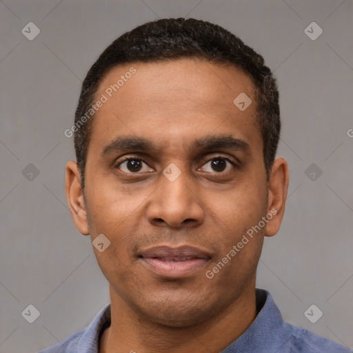 Neutral latino young-adult male with short  brown hair and brown eyes
