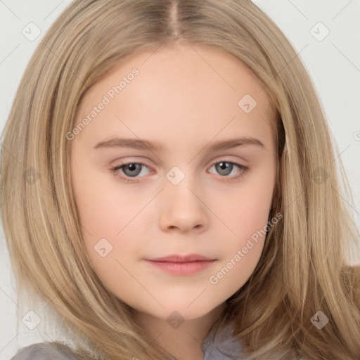 Neutral white child female with long  brown hair and brown eyes