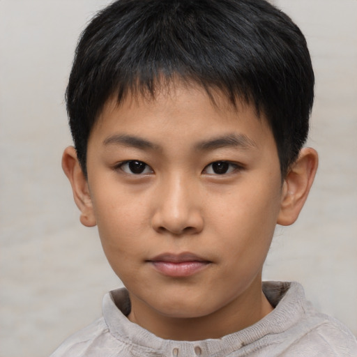 Neutral asian child male with short  brown hair and brown eyes