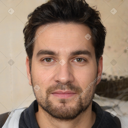 Neutral white adult male with short  brown hair and brown eyes