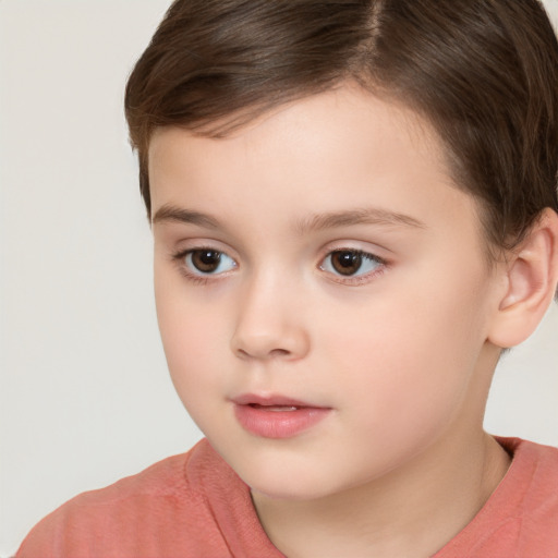 Neutral white child female with short  brown hair and brown eyes