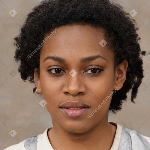 Neutral black young-adult female with short  brown hair and brown eyes