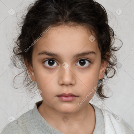 Neutral white child female with medium  brown hair and brown eyes