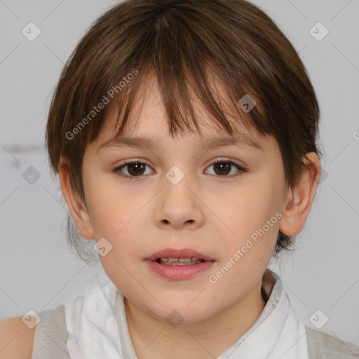 Neutral white child female with medium  brown hair and brown eyes