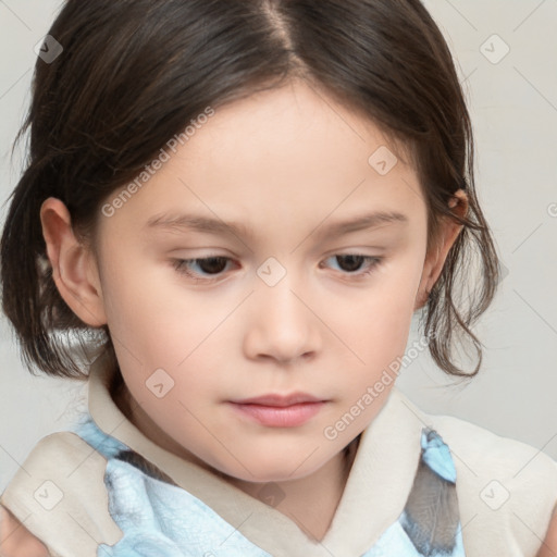 Neutral white child female with medium  brown hair and brown eyes