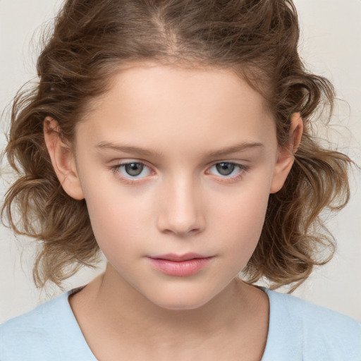 Neutral white child female with medium  brown hair and brown eyes