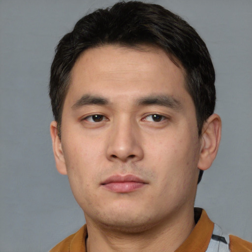 Neutral asian young-adult male with short  black hair and brown eyes