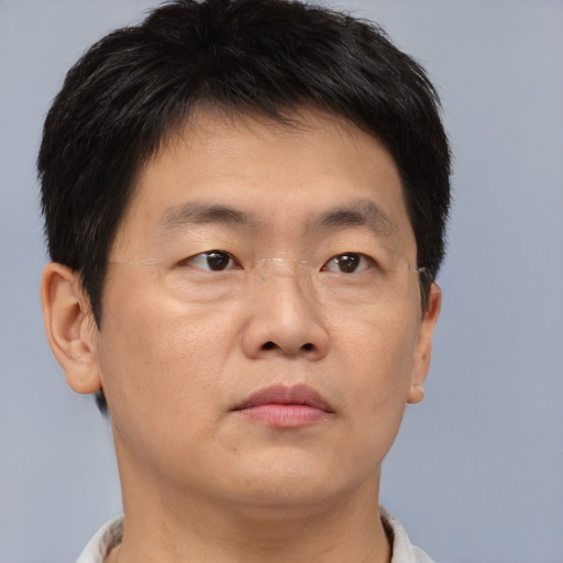 Neutral asian young-adult male with short  brown hair and brown eyes