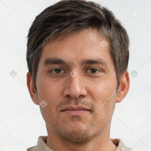 Neutral white adult male with short  brown hair and brown eyes